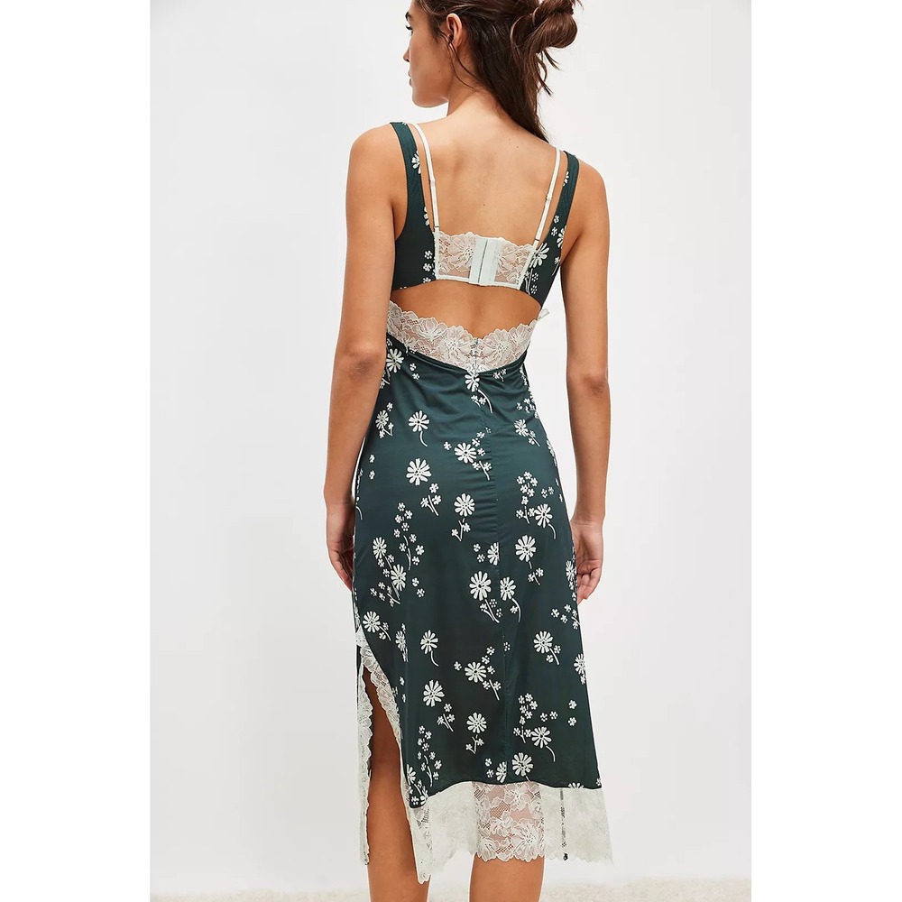 Intimately Free People Large Party Crasher Slip Dress Green Floral Lace Trim